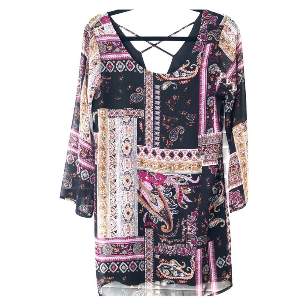 Newbury kustom black dress with pink & purple M